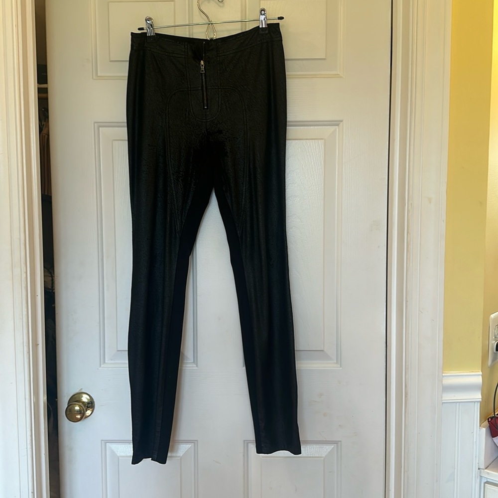 BCBG FAUX LEATHER PANTS, VERY WORN, SIZE S